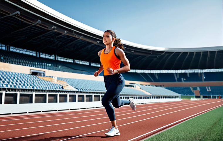 **

A professional female athlete, fully clothed in modest athletic wear, running with determination on a track in a modern stadium, appropriate attire, safe for work, perfect anatomy, natural proportions, sports photography, high quality.

**