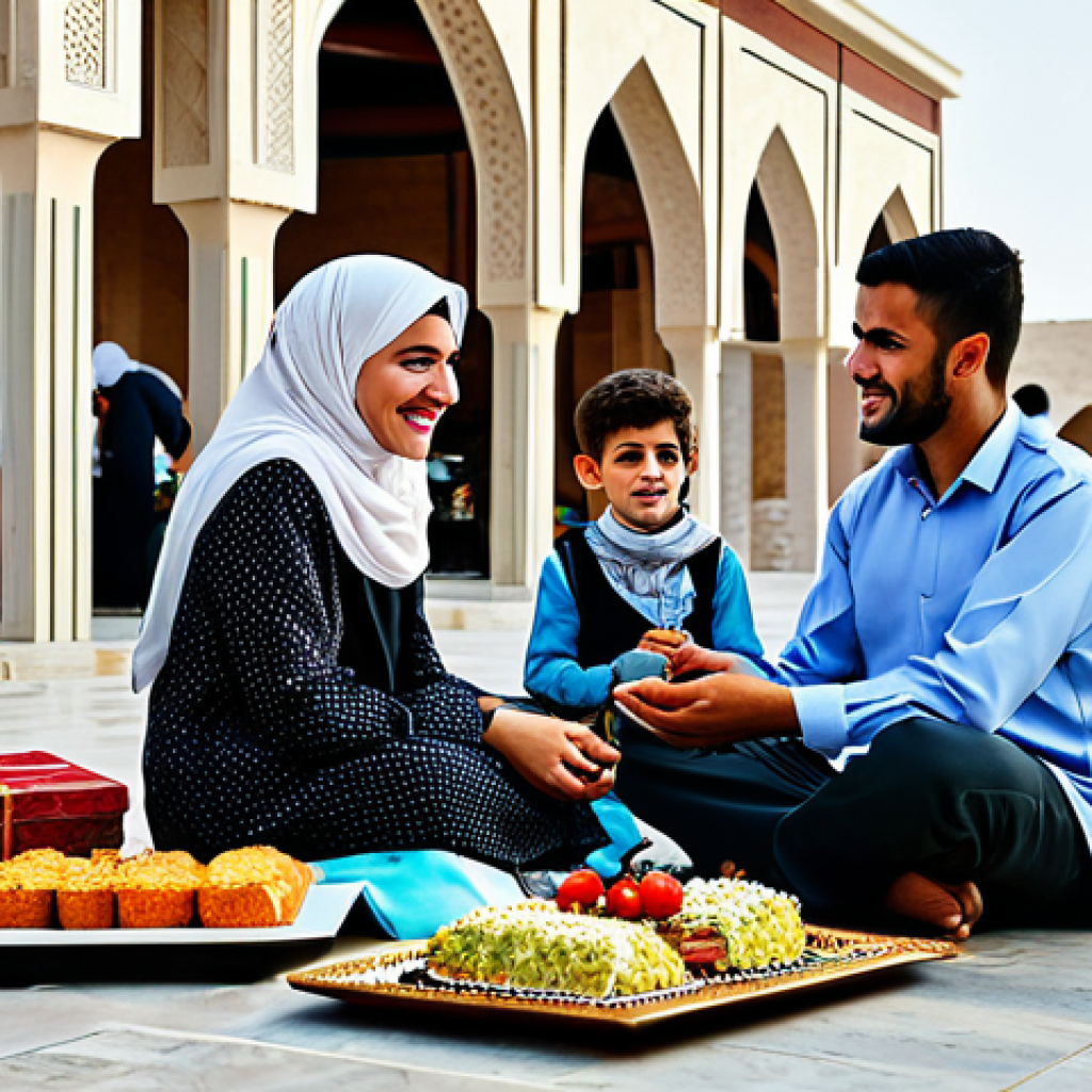 팔레스타인의 주요 축제 - "A family-friendly celebration of Eid al-Fitr in Palestine, featuring people in modest traditional c...