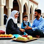 팔레스타인의 주요 축제 - "A family-friendly celebration of Eid al-Fitr in Palestine, featuring people in modest traditional c...