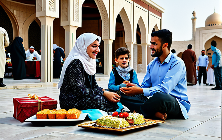 팔레스타인의 주요 축제 - "A family-friendly celebration of Eid al-Fitr in Palestine, featuring people in modest traditional c...