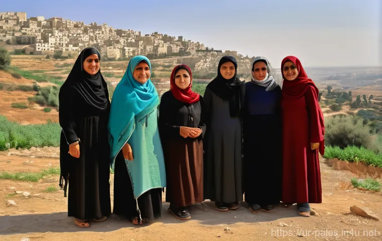 팔레스타인 국기와 그 상징 - **Prompt:** A serene and hopeful panoramic scene featuring a diverse group of Palestinians, spanning...
