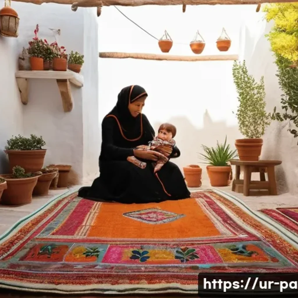 팔레스타인의 전통 가옥 - **Prompt:** "A sun-drenched courtyard in a traditional Palestinian home. A family is gathered, with ...