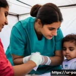 팔레스타인의 주요 NGO와 활동 - **Prompt: A dedicated female doctor, wearing a modest head covering and a clean medical uniform, gen...