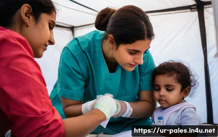 팔레스타인의 주요 NGO와 활동 - **Prompt: A dedicated female doctor, wearing a modest head covering and a clean medical uniform, gen...