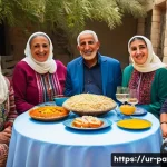 Home 22 팔레스타인 민족성의 특징 - A vibrant Palestinian family gathering during a festive occasion, showcasing multi-generational memb...