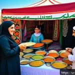 Home 18 팔레스타인과 디아스포라 공동체 - A vibrant cultural festival scene in Lebanon featuring Palestinian women wearing modest traditional ...
